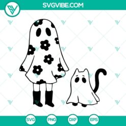 Ghost Cat and Girl Halloween SVG design featuring a funny ghost theme. Ideal for Halloween crafts.