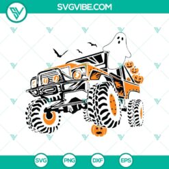 Spooky Ghost Drive Truck, Pumpkin, and Halloween SVG design for digital crafting projects.