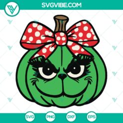 Grinch Head Pumpkin Coquette Bow SVG | Funny Holiday Grinch Cut Files