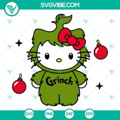 Grinch Hello Kitty Christmas Balls SVG design featuring cute Kawaii characters. Perfect for Grinchmas and Christmas crafting projects.
