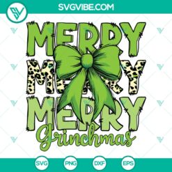 Grinch Merry Merry Christmas Coquette Bow SVG | Cute Holiday Grinch Cut Files
