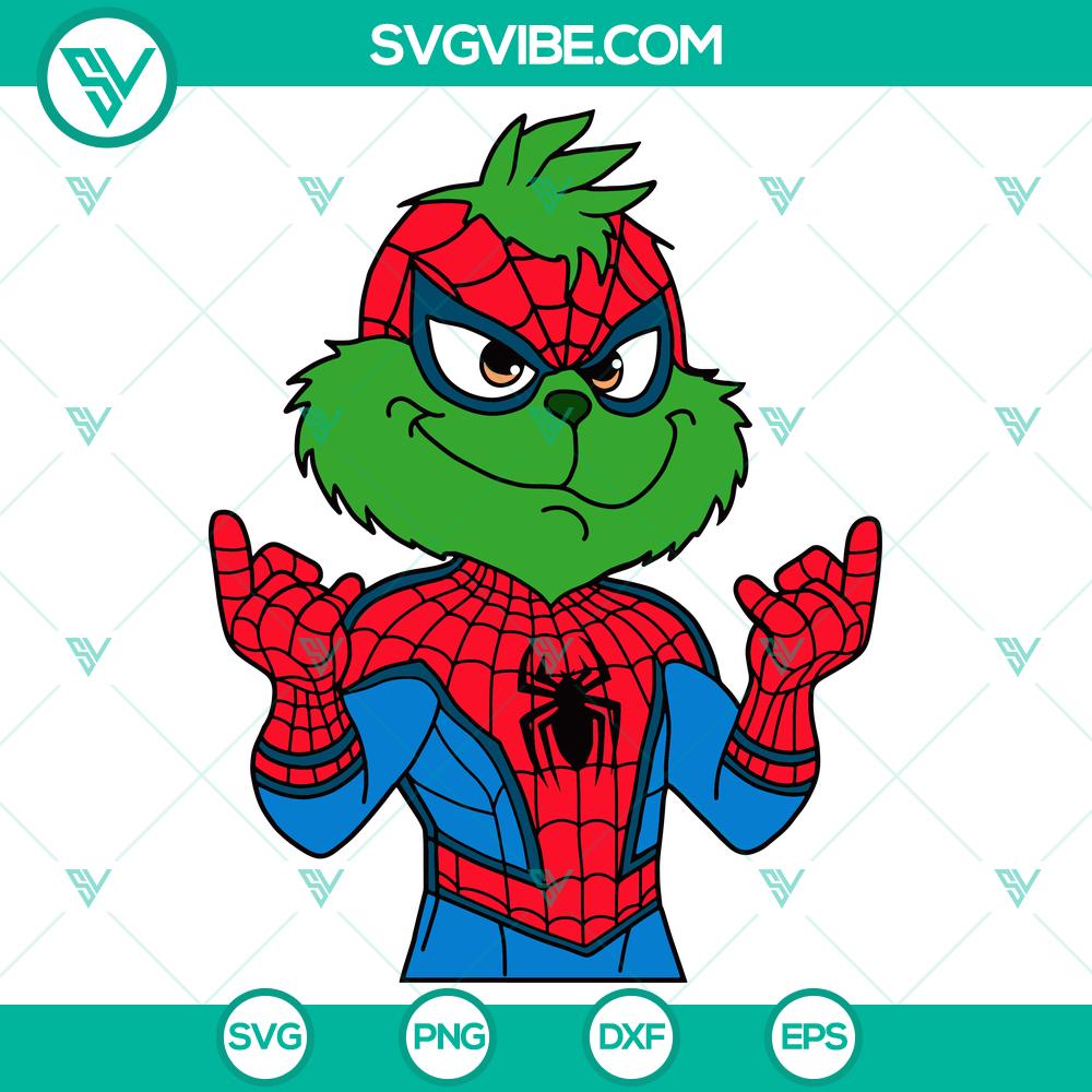 Grinch Spiderman Christmas SVG DXF EPS PNG Files Grinch Spiderman Christmas SVG DXF EPS PNG Files - Festive mashup design with Spiderman and the Grinch for holiday crafts.