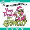 Grinch character design with demure expression in SVG, DXF, EPS, and PNG file formats for Christmas crafts.