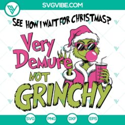 Grinch character design with demure expression in SVG, DXF, EPS, and PNG file formats for Christmas crafts.