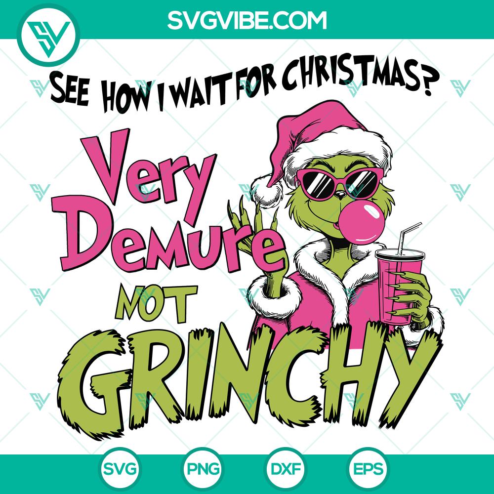 Grinch Very Demure Not Grinchy SVG DXF EPS PNG Files Grinch character design with demure expression in SVG, DXF, EPS, and PNG file formats for Christmas crafts.