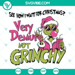 Funny Christmas Grinch SVG design with demure expression, perfect for holiday crafts. Ideal for Grinch-themed Christmas projects.