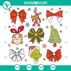 Grinchmas Coquette Bow digital design files in SVG, DXF, EPS, and PNG format for holiday crafting projects.