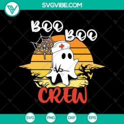 Halloween Boo Crew Nurse Ghost SVG featuring Trick or Treat and Halloween Mom design. Perfect for spooky season crafting projects.