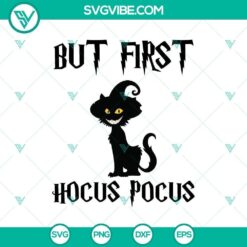 Halloween-themed SVG featuring black cat with "Hocus Pocus" text, horror, Halloween, and scary elements. Perfect for spooky crafts.