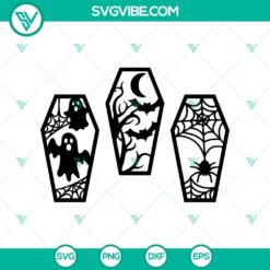 Halloween coffin SVG with scary ghost design, perfect for spooky Halloween craft projects.