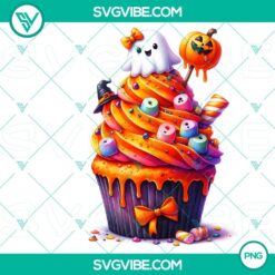 Cute Halloween cupcake characters clipart in PNG format for party decorations and invitations. Perfect for spooky themed festivities.