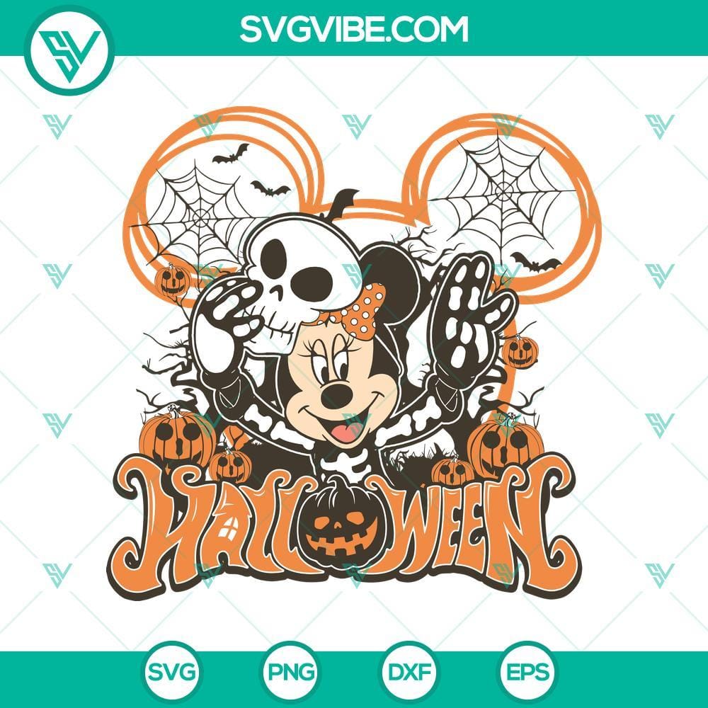 Halloween Minnie Mouse Skeleton SVG DXF EPS PNG Cut Files Halloween Minnie Mouse Skeleton SVG with DXF, EPS, PNG formats for Cricut & Silhouette. Spooky Halloween design for crafting.