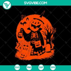 Spooky Halloween pumpkin in cemetery SVG with scary Halloween elements for Halloween projects.