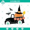 Halloween pumpkin truck SVG with scary and horror elements in design. Perfect for spooky holiday crafts.