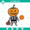 Spooky Halloween skeleton embracing a pumpkin in a Halloween SVG design for October 31.