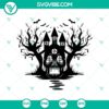 Spooky Halloween town SVG with skull mansion design, perfect for Halloween decorations.