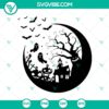 Spooky Halloween town in moonlight with haunted house, perfect for Halloween SVG design.
