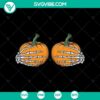 Hand holding two pumpkins with Halloween and scary themed SVG design for October 31.