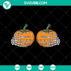 Hand holding two pumpkins with Halloween and scary themed SVG design for October 31.
