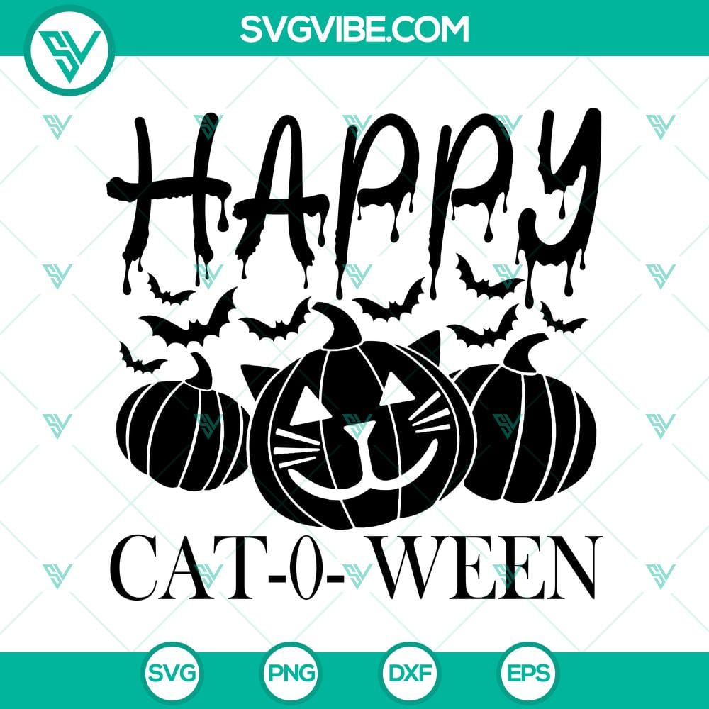 Happy Cat-0-Ween SVG, Halloween Scary SVG, Halloween SVG Happy Cat-0-Ween SVG with a scary Halloween theme, featuring a spooky black cat and Halloween elements. Ideal for crafts and decorations.