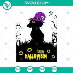 Happy Halloween SVG with a cute dog wearing a witch hat, Halloween design.