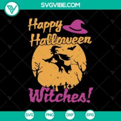 Spooky "Happy Halloween Witches" SVG design with scary witch silhouettes on Halloween theme.