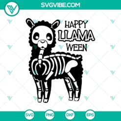 Happy Llamaween SVG with a funny llama skeleton design for Halloween, ideal for crafts and decorations.