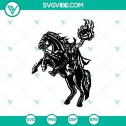 Spooky Headless Horseman driving a horse with ghost, Halloween SVG design, perfect for crafts and decor.