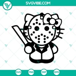 Hello Kitty dressed as Jason Voorhees in Horror Kitty Halloween SVG design.