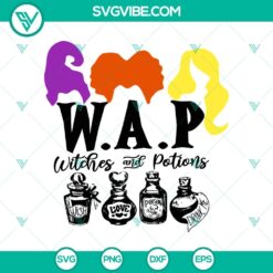 Halloween-themed SVG design featuring Hocus Pocus witches, potions, and Sanderson Sisters. Perfect for horror-themed projects.