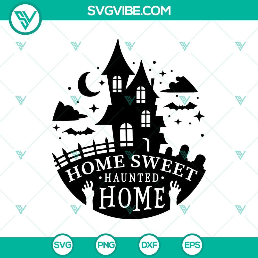 home-sweet-haunted-home-svg-halloween-svg-scary-svg-the-haunted-mansion-svg.jpg Home Sweet Haunted Home SVG design with Halloween and Scary elements, featuring The Haunted Mansion theme for spooky crafting projects.