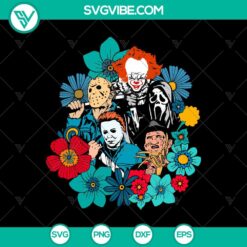 Horror characters floral SVG for Halloween, featuring spooky and fun design elements. Happy Halloween SVG for crafting projects.