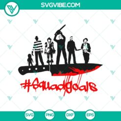 Horror characters movie squad goals SVG featuring iconic Halloween characters in a spooky design for Halloween SVG.