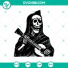 Spooky ghost playing guitar SVG design for Halloween decor with horror elements.
