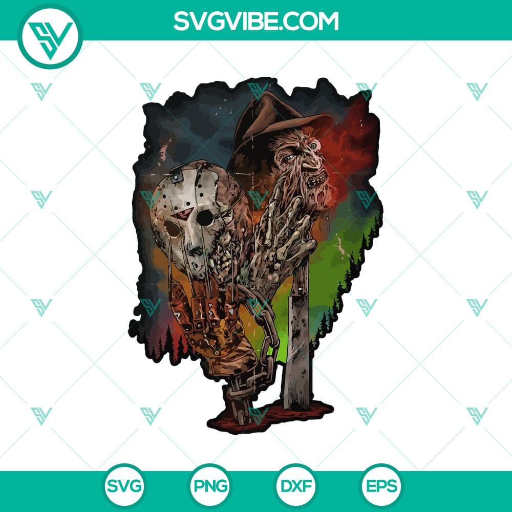 horror-jason-and-freddy-svg-halloween-svg-horror-characters-svg.jpg Haunted theme Halloween SVG featuring iconic Horror Characters Jason and Freddy. Perfect for spooky designs.