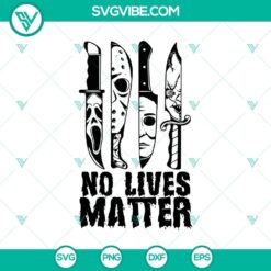 Horror-themed SVG featuring knives, characters, and Halloween elements.