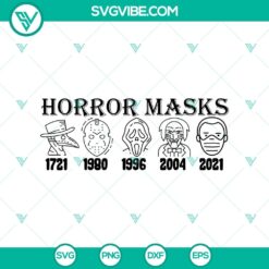 Horror mask history SVG featuring Halloween characters.