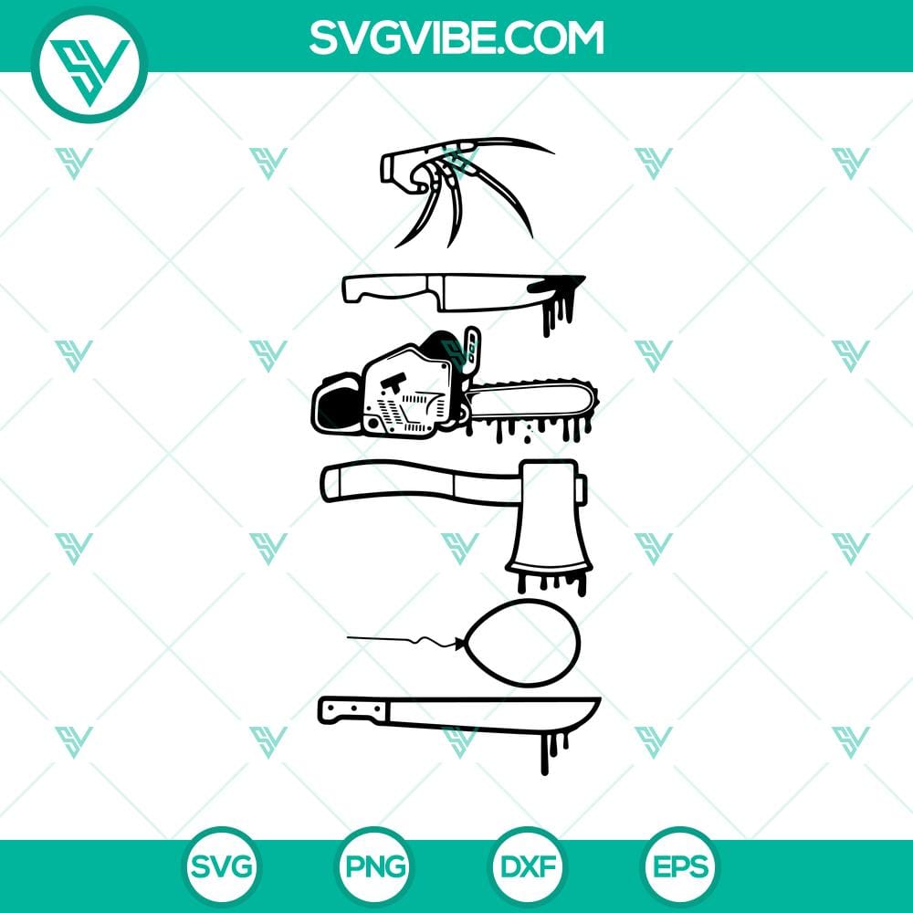 horror-weapons-svg-killin-svg-horror-movie-svg.jpg Horror weapons SVG featuring knives, axe, and saw, perfect for horror movie fans and Halloween crafts.