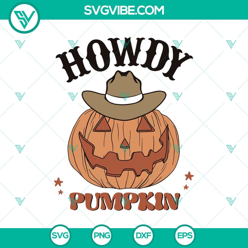 howdy-pumpkin-svg-cowboy-pumpkin-svg-halloween-pumpkin-svg.jpg Western-themed Halloween pumpkin SVG design featuring a cowboy pumpkin, perfect for crafts and decorations.