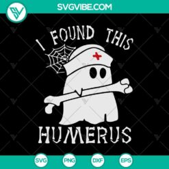 Skeleton arm and bandage design for Halloween SVG featuring funny puns "I Found This Humerus" and "Boo Boo". Ideal for spooky craft projects.