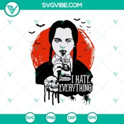 "I Hate Everything SVG featuring Wednesday Addams for Halloween. Ideal for spooky crafts and projects. Halloween Girl character design."