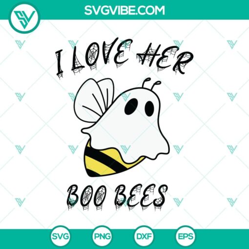 Halloween themed SVG design featuring "I Love Her Boo Bees" text, perfect for October 31st, with a scary vibe. Ideal for Halloween crafts.