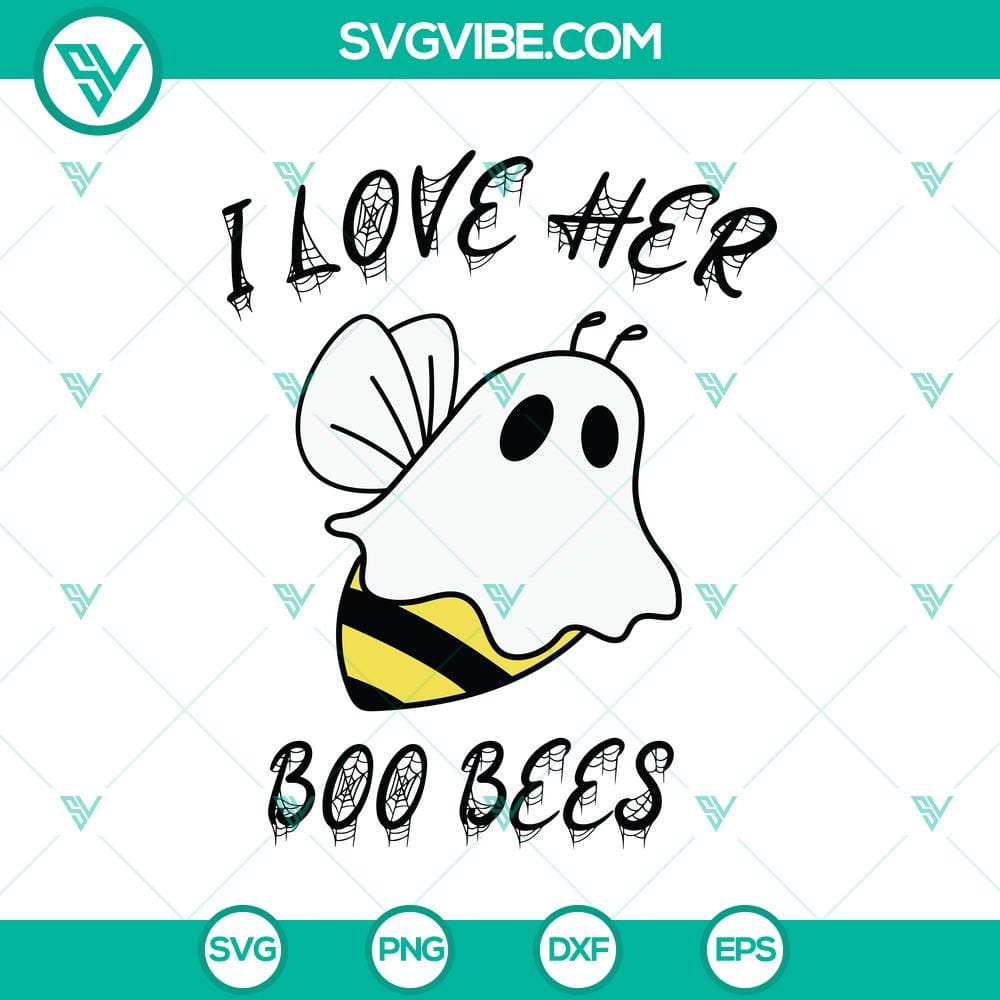 I Love Her Boo Bees SVG, Halloween SVG, Scary SVG, Oct 31 SVG Halloween themed SVG design featuring "I Love Her Boo Bees" text, perfect for October 31st, with a scary vibe. Ideal for Halloween crafts.