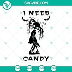 Halloween-themed SVG design with "I Need Candy" and Zombie elements. Perfect for spooky projects.