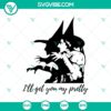 Halloween witch SVG "I'll Get You My Pretty" perfect for witch party decorations, with witch hat, broom, and text.