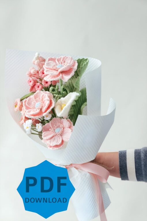 PDF Pattern for Pink Anemone “The Bride” Bouquet 3