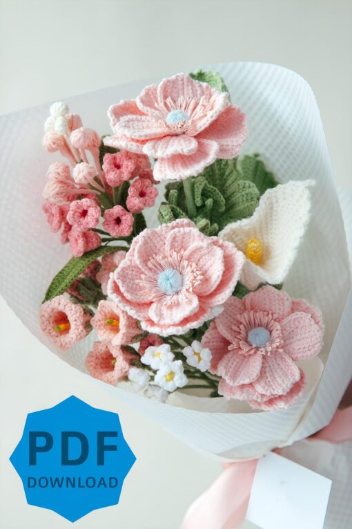 PDF Pattern for Pink Anemone “The Bride” Bouquet 2