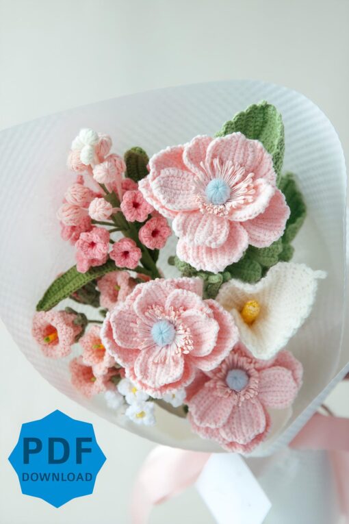 PDF Pattern for Pink Anemone “The Bride” Bouquet 4