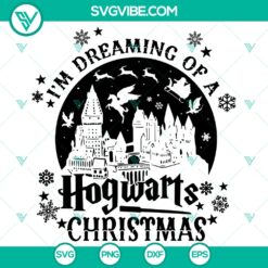 Hogwarts Christmas SVG design with magical elements, perfect for holiday crafting, featuring iconic Hogwarts symbols and festive spirit.