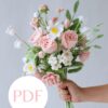 Pink Gardenia and Rose Bouquet PDF pattern for floral embroidery, ideal for crafting projects, featuring detailed design.